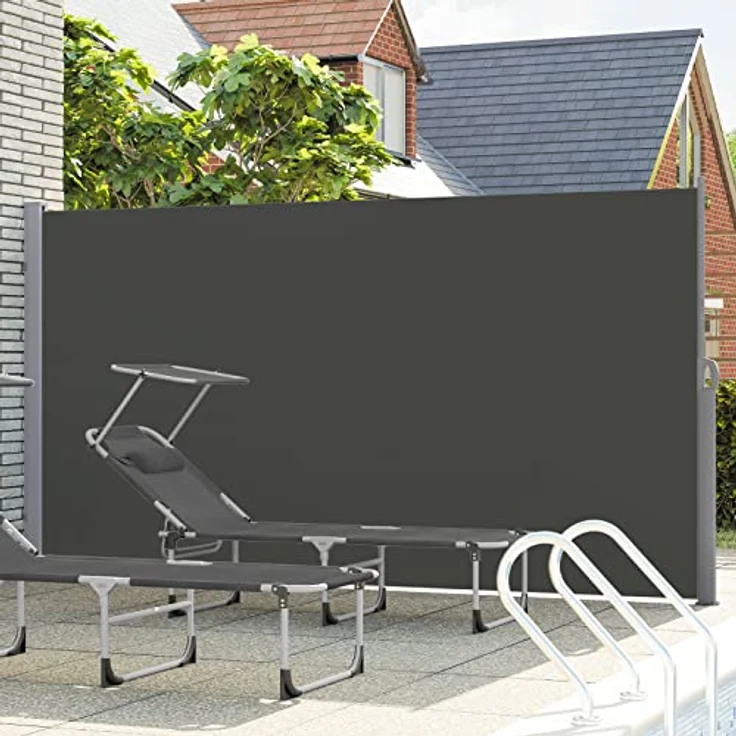 LARMNEE Seitenmarkise, ausziehbar 190 x 450 cm, rostbeständig, Wind- und Sonnenschutz, blickdicht, Dunkelgrau – Bild 3