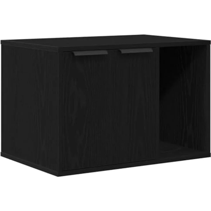 vidaXL Katzenklo Schwarz Eichen-Optik 60x40x40 cm Holzwerkstoff, Verstecktes Design, Vielseitig einsetzbar, Individuell anpassbare Installation – Bild 1