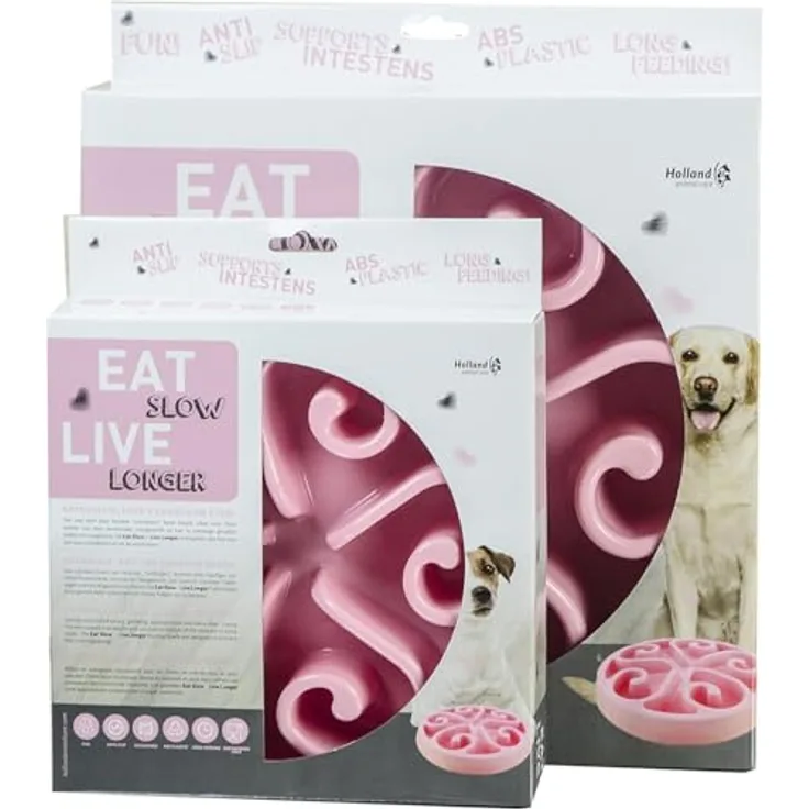 Eat Slow Live Longer Original Feeder S/M, rutschfester Antischlingnapf für Hunde, Ø20,5 cm, rosa, fördert gesundes Fressverhalten