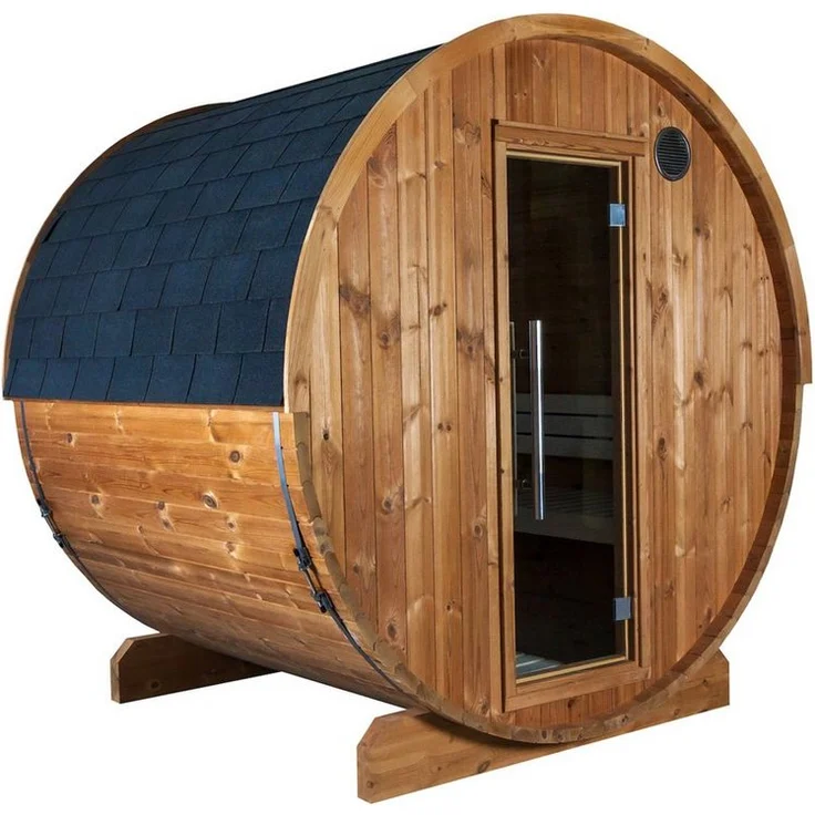 Sentiotec Kaski 180 Panorama Fasssauna aus Thermo-Kiefer, für bis zu 4 Personen, inkl. LED Licht, weiß