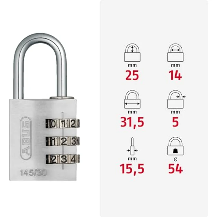 ABUS Aluminium-Zahlenschloss 145-30, titanium, 46622 – Bild 4