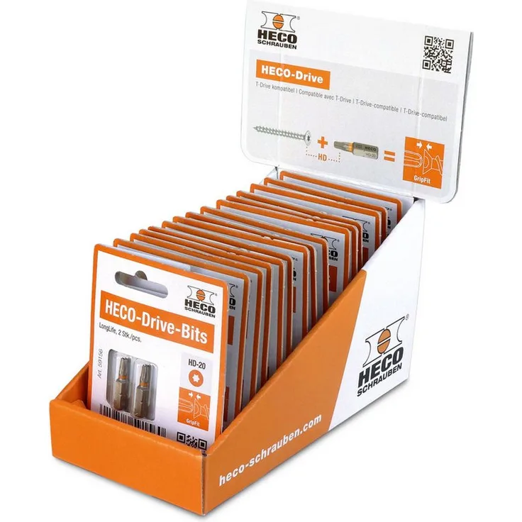 Heco Bit-Set, 15-teiliges Schrauberbit-Set mit GripFit-Effekt für Stahl- und Edelstahlschrauben, mechanisches System zur einfachen einhändigen Anwendung