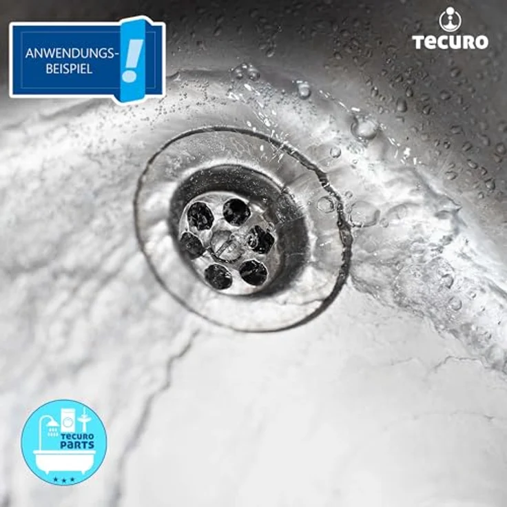 tecuro Ablaufventil mit Stopfen Ø 70 mm x 1 1/2 Zoll, Universal für Spüle/Wanne, Kunststoff weiß, Siebplatte Chrom-Nickelstahl 18/8 – Bild 5