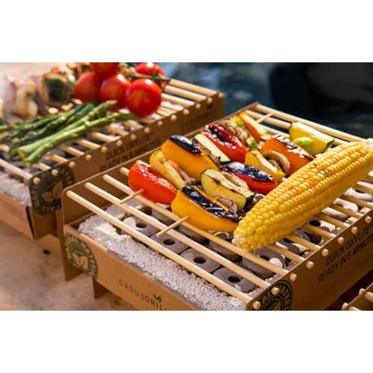 BURI Holzkohlegrill 5x Öko Einweggrill Einmalgrill Einmal Grill rauchfrei nachhaltig, Mini-Grill aus biologisch abbaubaren Materialien – Bild 2