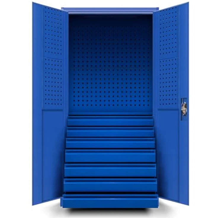 Jan Nowak Werkzeugschrank Darek, Metall mit 7 ausziehbaren Schubladen, 185 x 92 x 50 cm, Blau – Bild 4