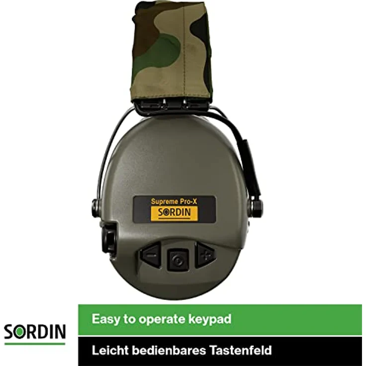 Sordin Supreme PRO X - Aktiver Gehörschutz SOR75302-X-G Elektronischer Gehörschützer inkl. Gel-Kissen Camo-Band Grüne Cups – Bild 5