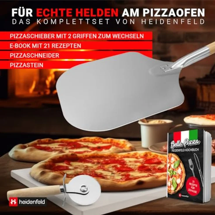 Miweba 5in1 Pizza Set, Pizzastein aus Cordierit für Backofen & Gasgrill, inklusive 2in1 Pizzaschieber, Pizzaschneider und Rezeptbuch, vielseitig einsetzbar bis 1000°C – Bild 3