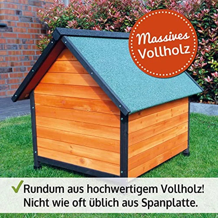 zooprinz Premium Hundehütte Luna, wetterfestes Vollholz, Dach zum Öffnen, Lamellentür, braun-schwarz, 2 Größen (L und XXL) – Bild 5