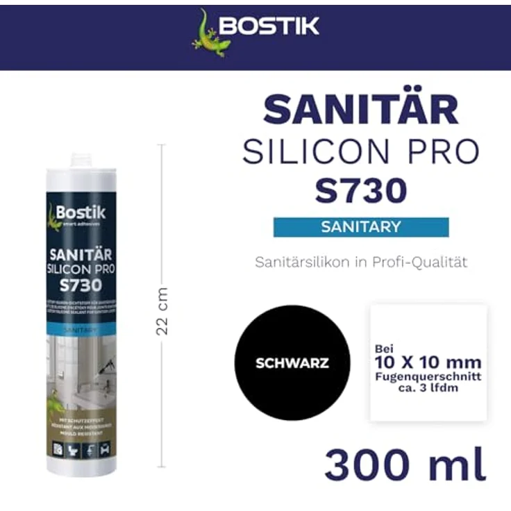 BOSTIK S730 Sanitär Silikon Pro, hochbeständig und wasserfest, schwarz, 300ml – Bild 2
