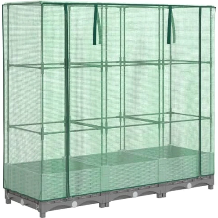 vidaXL Hochbeet mit Gewächshaus-Aufsatz Rattan-Optik 120x40x123 cm, Stabile Konstruktion und praktischer Aufsatz – Bild 1