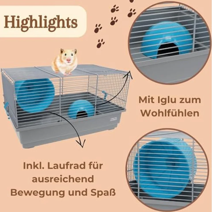 GarPet Hamsterkäfig Nagerkäfig Mäusekäfig mit Haus Laufrad Käfig Farbwahl (grau) – Bild 4