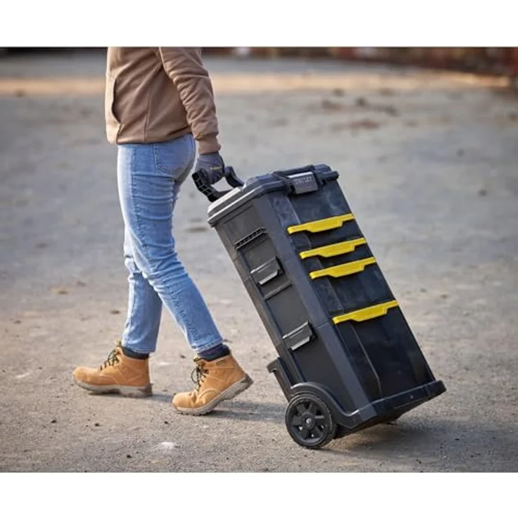 Stanley Rollende Werkstatt aus Metall-Kunststoff 1-79-206 ? Werkzeugwagen leer mit 3 modularen Einheiten ? Vielseitige Werkzeugbox für Kleinteile und große Werkzeuge – Bild 37