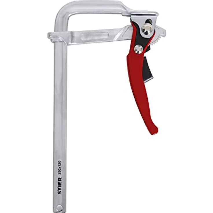 STIER Ganzstahl Hebelzwinge FHZ 250/120, mit bis zu 1570 Nm Spannkraft, einfaches Festspannen mit Hebelfunktion, aus robustem Stahl gebogen, Zwinge, Hebelzwinge