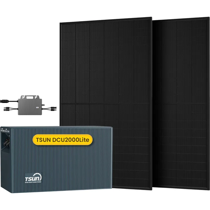 TSUN DCU2000Lite Balkonkraftwerk Speicher mit 800W Mikrowechselrichter, 1000W Full Black Glas-Glas Solarmodule, 2400W PV Input & Dual MPPT