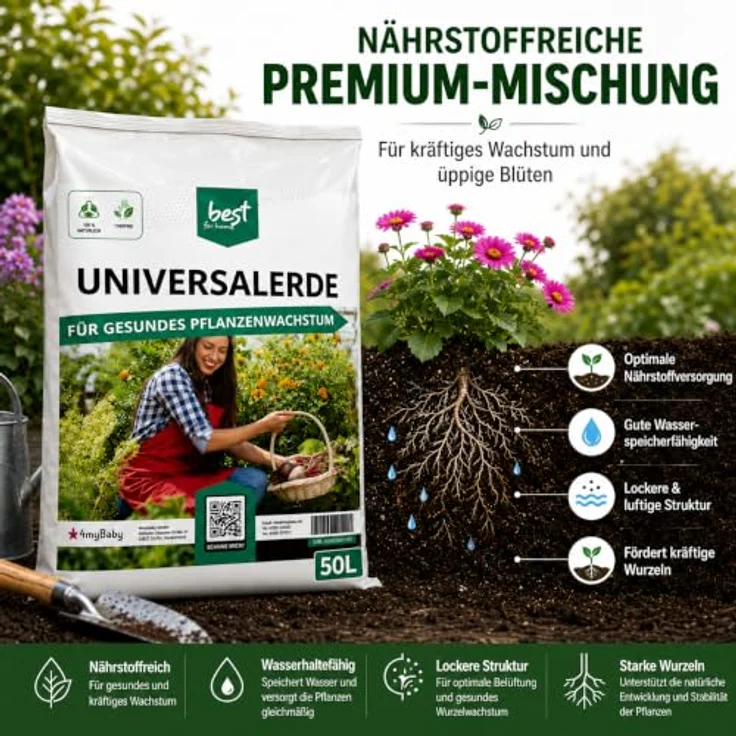 Best for Home Bio-Erde Blumenerde, 100% torffrei für Zimmer- & Balkonpflanzen, 20L und 50L Beutelgröße – Bild 4