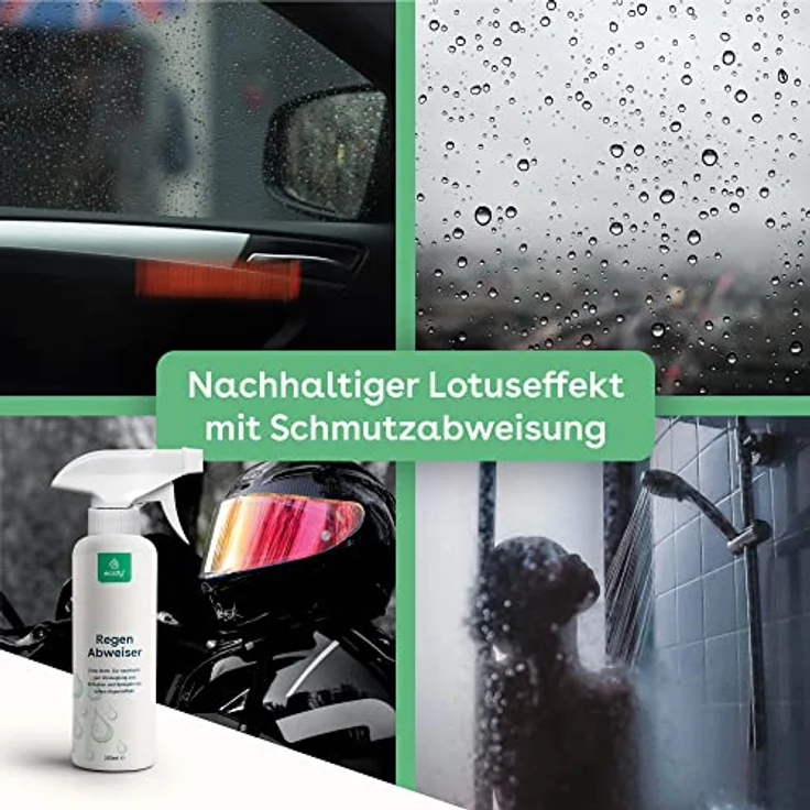 eco:fy Regen Abweiser für Scheiben Spiegel Helmvisiere mit Abperleffekt und Schmutzabweisung Scheibenversiegelung Glasversiegelung Regenabweiser (0,25 Liter) – Bild 3