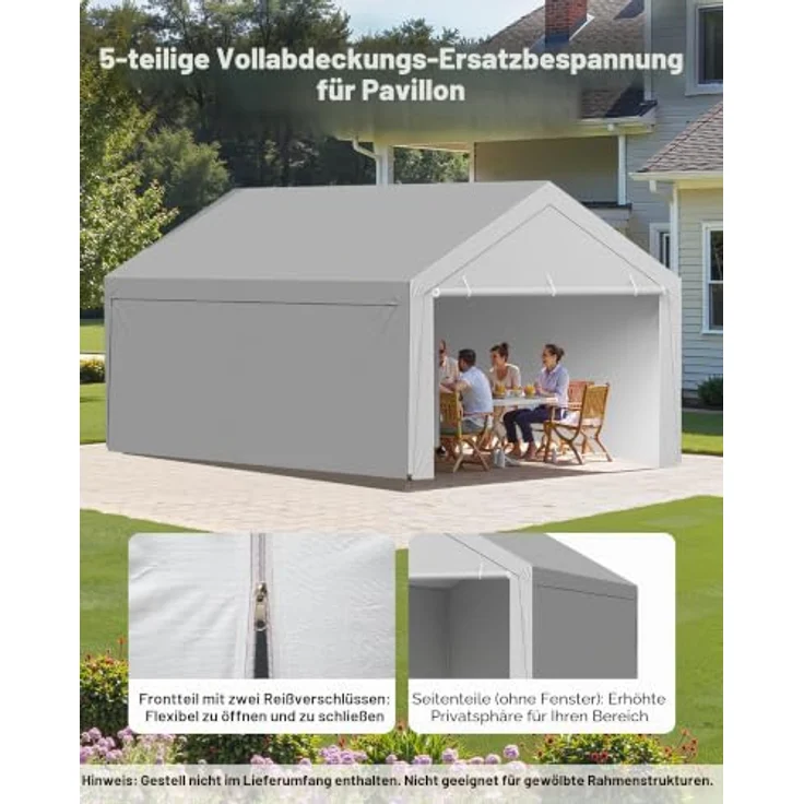 VEVOR Carport-Ersatzdach, 3,65x6,09 m, UV-beständige Garagenzeltplane mit Seitenwänden, grau, tragbare und strapazierfähige Autounterstandsplane – Bild 3