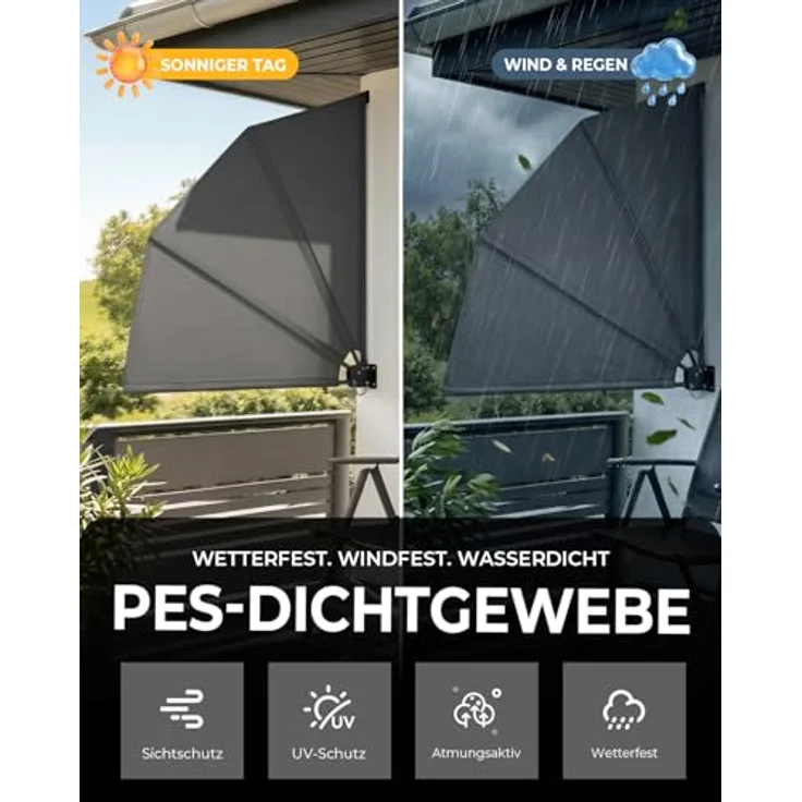 paramondo SkyLine Privacy Balkonfächer 140 x 140 cm, anthrazit – Sicht- und Sonnenschutz, faltbar, wetterfest, UV-beständig, Windschutz – Bild 4