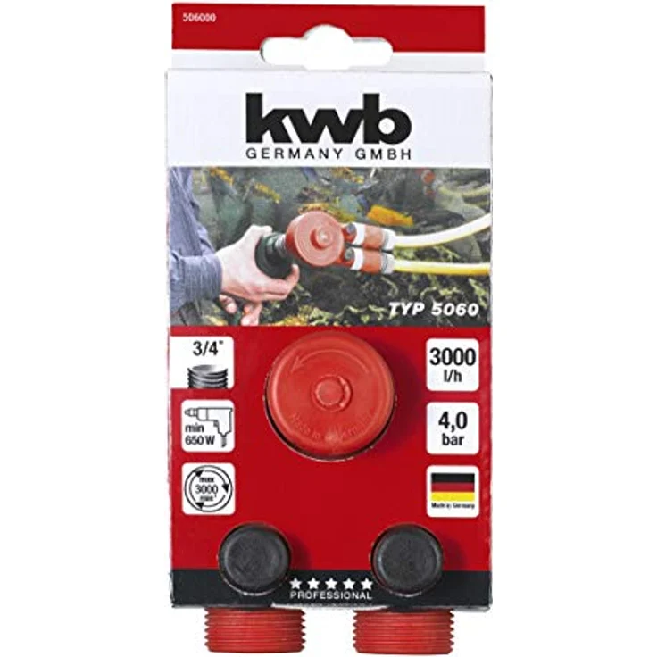 KWB Kombi-Pumpe P60 Bohrmaschinen-Pumpe 3000 l-h, selbstansaugend, Gewinde-Anschluss R 3-4'', f. Schlauch-Adapter 1-2 und 3-4 Zoll, Made in Germany – Bild 2