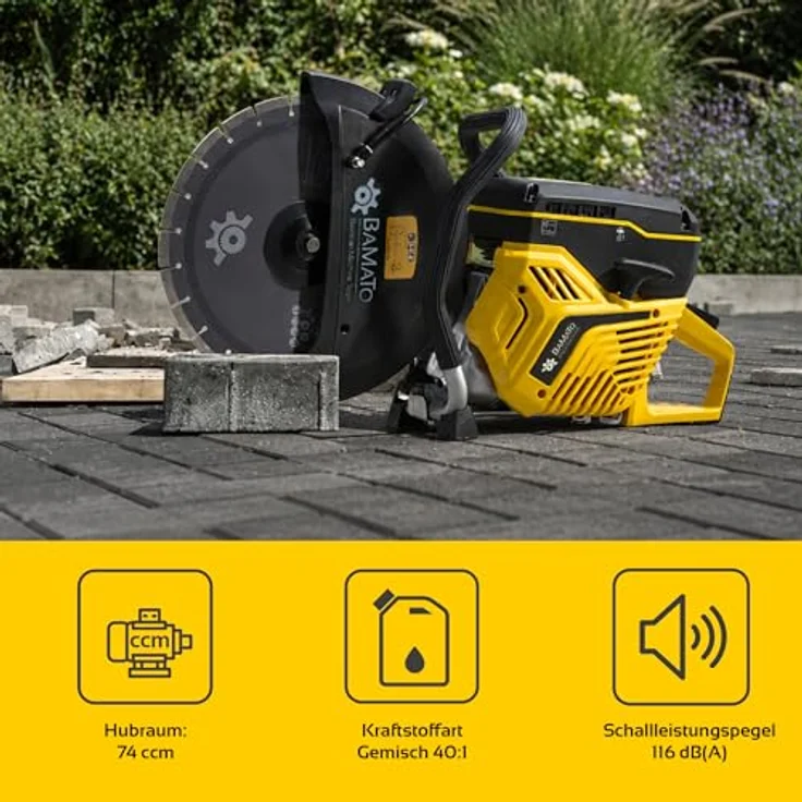 BAMATO Betontrennschneider BCC-350, 2-Takt-Benzinmotor mit 2,7 kW, 350 mm Diamanttrennscheibe, inkl. Wasseranschluss und XXL-Wartungsset – Bild 4