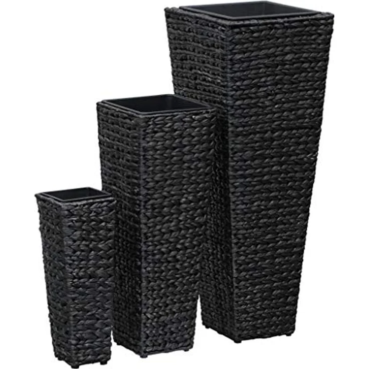 vidaXL Hochbeet 3-TLG. Pflanzkübel Blumenkübel Blumentopf Pflanzeinsatz Übertopf Pflanztopf Pflanzenkübel Pflanzentopf Wasserhyazinthe Stahl Schwarz – Bild 1