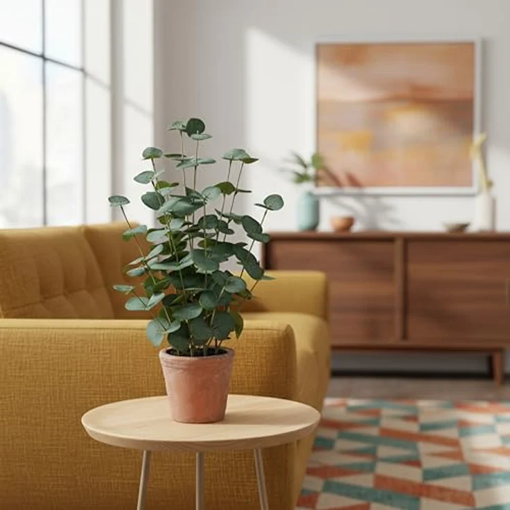 hjh OFFICE Kunstpflanze Eucalyptus, 48 cm – Pflegeleichte, immergrüne Dekopflanze aus hochwertigem Kunststoff für Wohnzimmer, Büro & Hotel, Grün – Bild 2