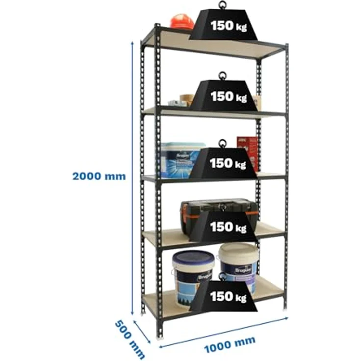 Simonrack Maderclick Metallregal Maderclick Plus, 5 Böden, Traglast 150 kg pro Boden, anthrazit, H x B x T: 200 x 100 x 50 cm, steckbar – Bild 2