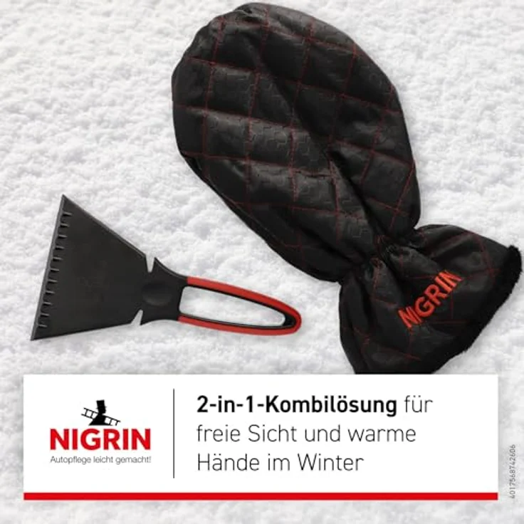 NIGRIN Performance Eiskratzer Eisschaber mit ergonomischem Softgriff und Handschuh, silbergrau – Bild 2