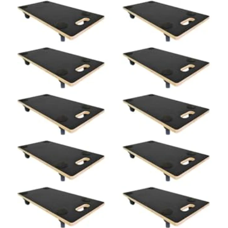 PROREGAL Profi Transportroller 10er Set, HxBxT 11,5 x 30 x 60 cm, Traglast 200 kg, Schwarz, Siebdruck Holzplatte mit 4 Rollen und Anti-Rutsch-Pads – Bild 1