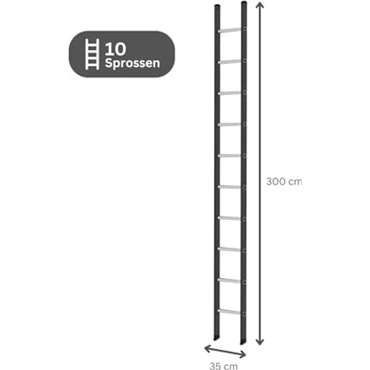 PROREGAL® Anlegeleiter Sprossen-Anlegeleiter, 350 mm breit, Aluminium, max. Belastung 150 kg, Made in Germany – Bild 2