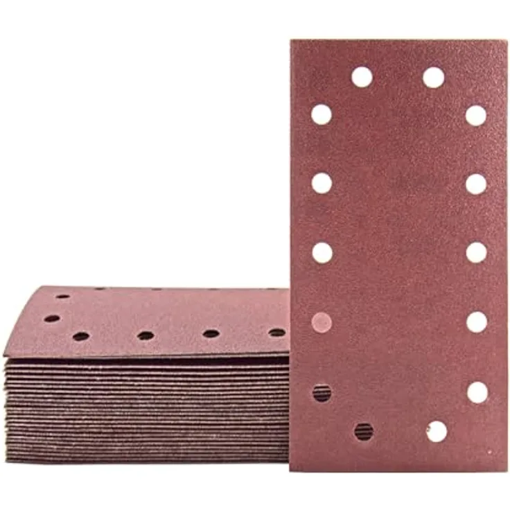 MioTools Fox Klett-Schleifblätter, 230 x 115 mm, 14-Loch, Normalkorund, für Schwingschleifer, K120, 50 Stück