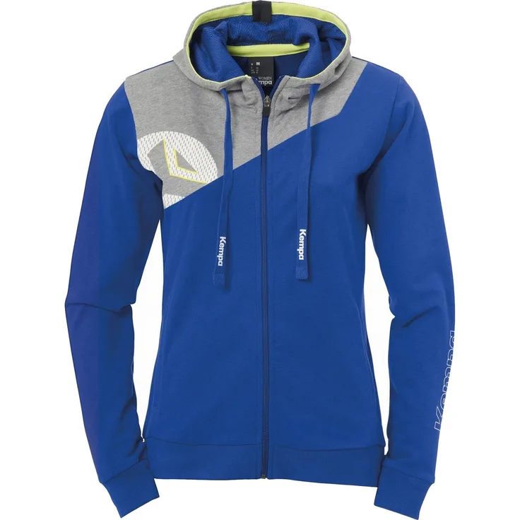 Kempa CORE 2.0 KAPUZENJACKE WOMEN XS royal/dark grau melange, taillierter Frauenschnitt, Kapuze mit kontrastfarbenem Mesh Innenfutter