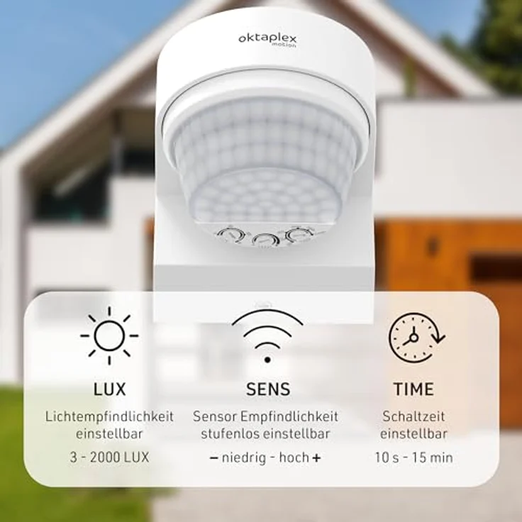 Oktaplex lighting Eva Bewegungsmelder, Außen-IP65, 240 Grad, 14 m Infrarot Sensor mit Eckhalterung, weiß – Bild 4