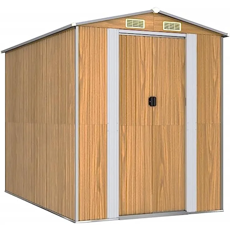 vidaXL Geräteschuppen Gerätehaus Garten Schuppen Gartenhaus Hütte Haus Laube Gartenschuppen Lagerschuppen Hellbraun 192x274x223cm Verzinkter Stahl