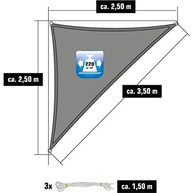 AMANKA UV Sonnensegel Dreieck Rechtwinklig - 2.5x2.5x3.5 Wasserdurchlässig - Sonnenschutz Balkon Dreieckig Terrassendach Sichtschutz Garten Sonnendach Pool Pergola Trampolin Wohnwagen Terrasse Camping – Bild 2