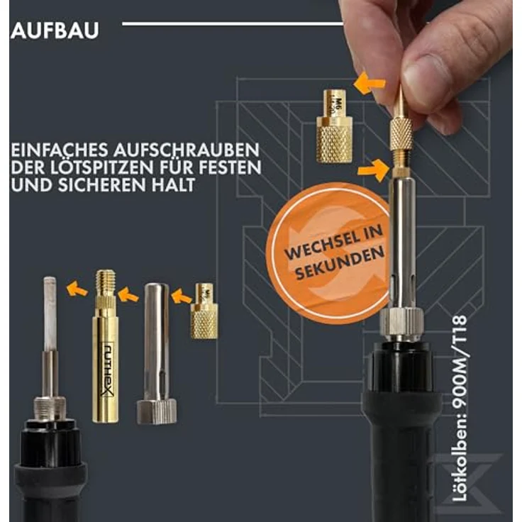 ruthex 7x Lötspitzen/Einschmelzhilfe Set, Lötkolbenspitzen für M2 bis M8 Gewindeeinsätze mit Adapter 900M/T18, schnelles Wechseln, präzise Geometrie, kompatibel mit vielen Lötkolben – Bild 4