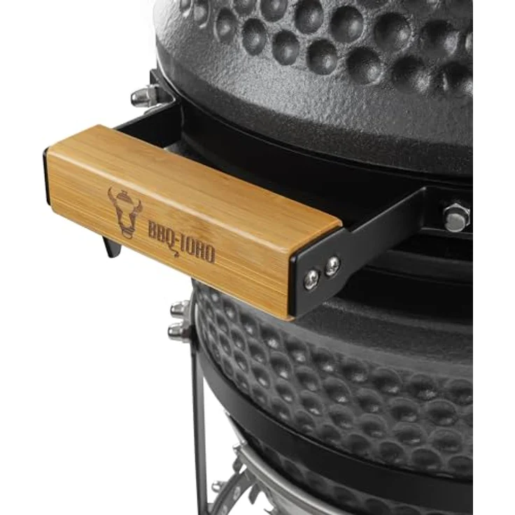 BBQ-Toro Kamado Grill Holzkohlegrill Haiiro Ø 32 cm mit Thermometer, Holzgriff | Matt Grau, Bubble Frosted Glaze | Kamado Keramikgrill, Mini Holzkohlegrill, Mini Kamado Grill, Keramik Grill – Bild 5