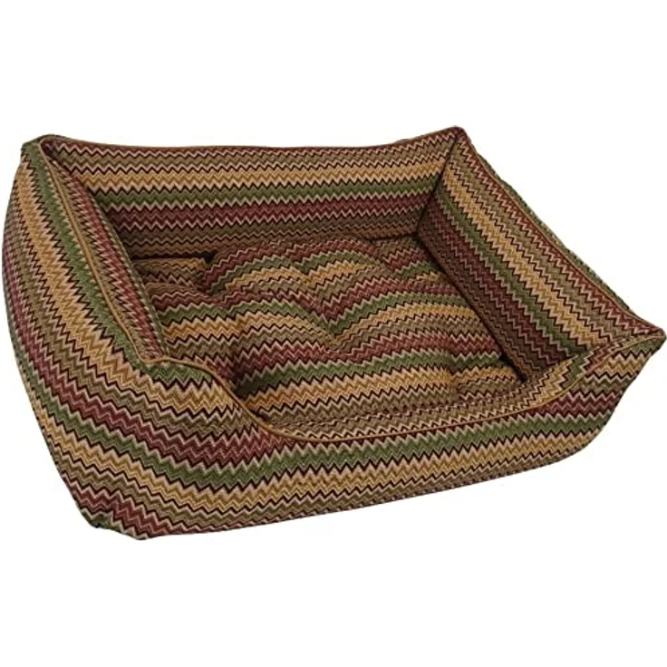 Dandy Dog Hundebett Zik Zak No. 3 - abziehbar Bezug und Füllung waschbar - Made in Germany - Größe L, Braun/Multicolor