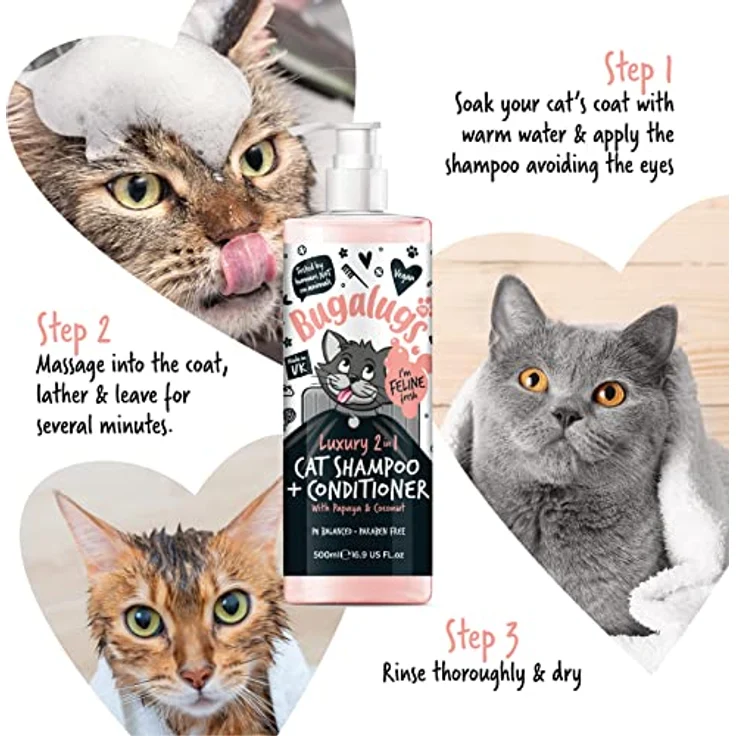 Bugalugs 2in1 Katzenshampoo + Conditioner, 500 ml, pH-neutral, mit Papaya und Kokosnuss, Lake District – Bild 8