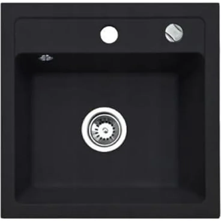 QLS Granitspüle Bella 44x44 cm mit automatischem Siphon, hitzebeständig und pflegeleicht, schwarz