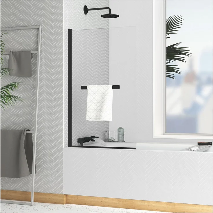 Marwell Walk-in-Dusche Black Touch, Einscheibensicherheitsglas, für Badewanne, mit Handtuchhalter – Bild 1