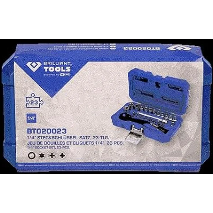 Brilliant Tools Bit- und Steckschlüsselset BT020023, 23-teiliges 1/4" Set mit 12 Sechskant-Stecknüssen und 8 Bits, Chrom-Vanadium-Stahl, matt verchromt, im praktischen Koffer – Bild 8