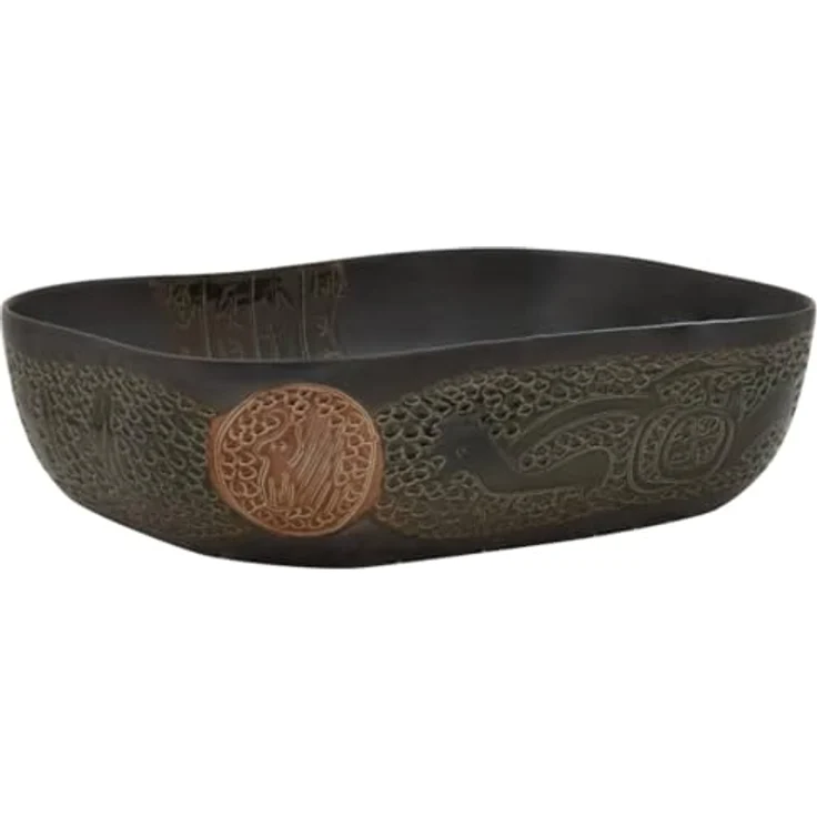 vidaXL Aufsatzwaschbecken, Schwarz, Handgefertigt aus Keramik, Vintage-Stil Eleganz – Bild 1