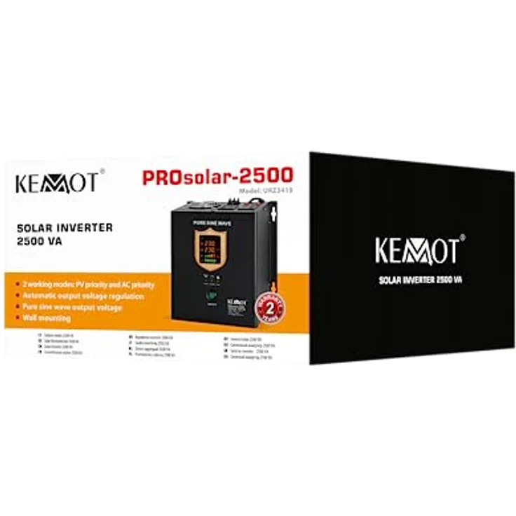 KEMOT Solar Wechselrichter Konverter PROsolar-2500, 24V, 2500 W, hoher Wirkungsgrad bis 98 %, schnelle PV-AC-Übertragungszeit 4 ms, Wandmontage geeignet – Bild 4