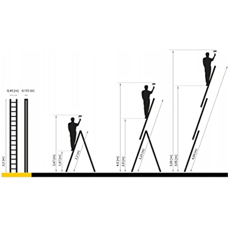 DRABEST Leiter PRO Serie Aluleiter 3-teilig Leiter PRO 3x8 Stufen Kombileiter Arbeitshöhe 5,56 m Belastbarkeit 150 kg inkl. Eimerhaken – Bild 4