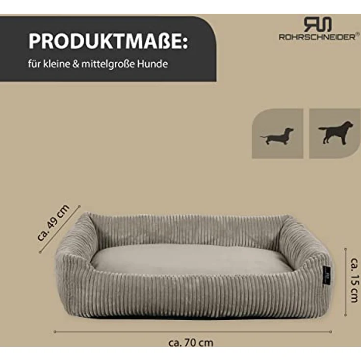 Rohrschneider Hundebett waschbar für kleine und mittelgroße Hunde mit Hundekissen Cord Taupe (ca. 70x50 cm) inkl. Gassibeutel – Bild 3