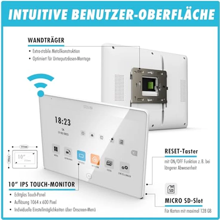 m-e ALLVISO Video Türsprechanlage, 2 Draht IP BUS, Aufputz mit 160° Weitwinkelkamera, 10" Monitor, Türöffner und Smartphone App für Einfamilienhäuser – Bild 2