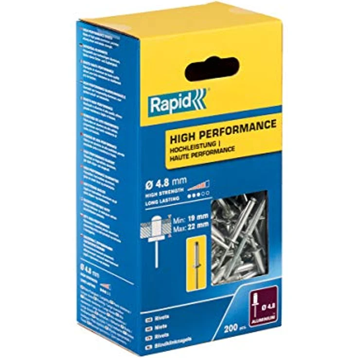 Rapid Blindnieten ALU Universal Ø 4,8mm, 19-22mm Klemmbereich, 200 Stk. Nieten Grosspackung, für blindnietzangen – Bild 2