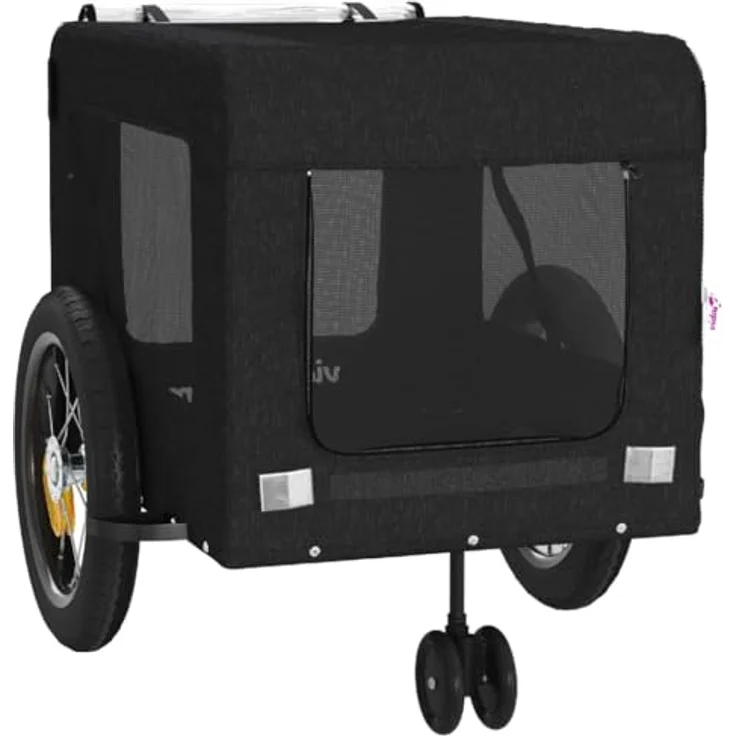 vidaXL Hunde-Transportbox Fahrradanhänger, Schwarz, Oxford-Gewebe & Eisen, max. 30 kg, mit Netzfenstern und reflektierenden Elementen – Bild 7