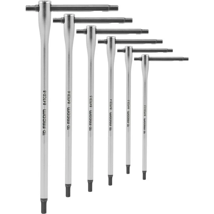 Facom 84TCD.J6 Innen-Sechskant Winkelschraubendreher-Set, 2.5 mm und 3 mm, Stiftschlüssel 2.5/3/4/5/6/8 mm